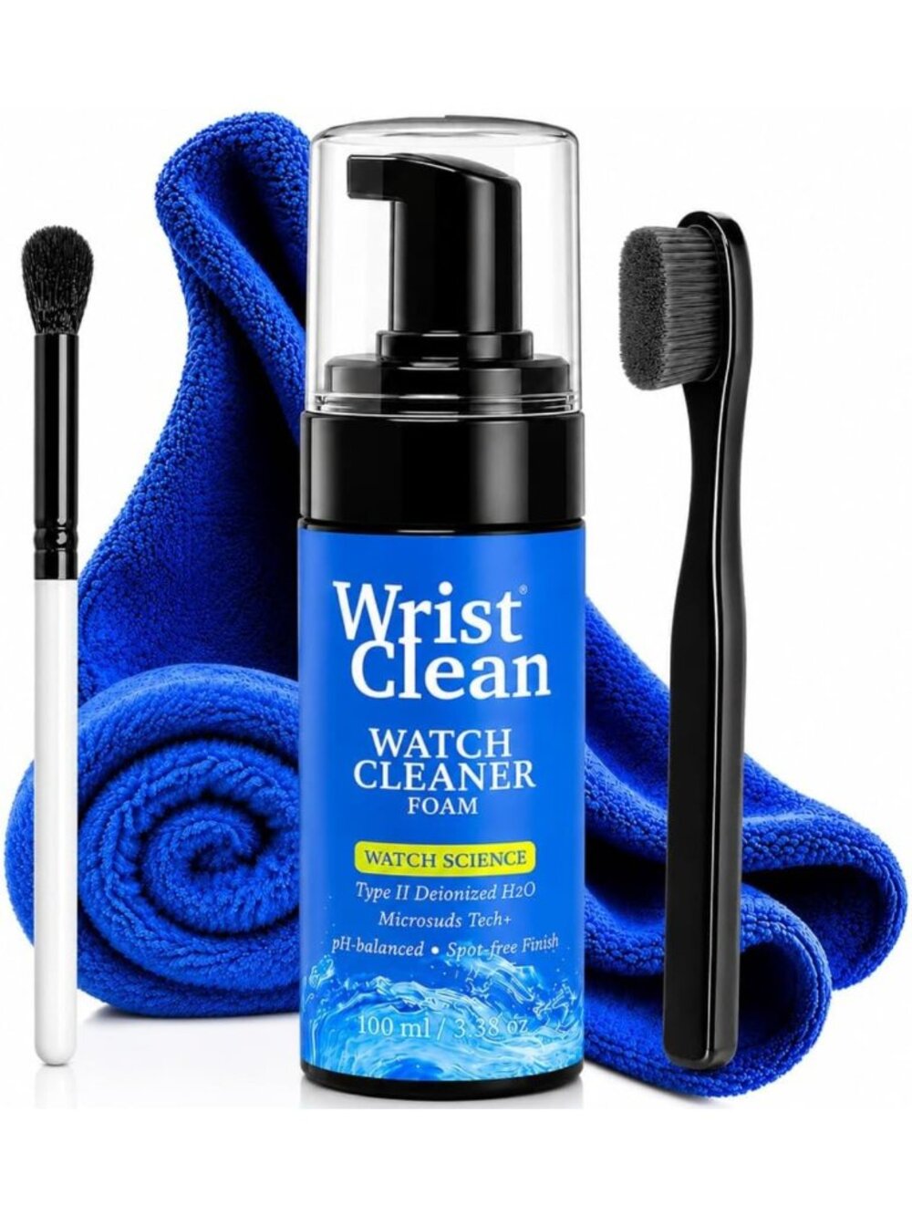 Watch Cleaning Kit - Foam Cleaner, Drying Towel, Non-Scratch Brushes & Pouch - 5